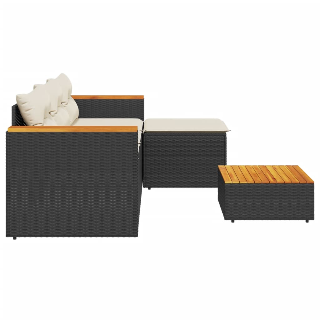 3-delige Loungeset met kussens poly rattan zwart