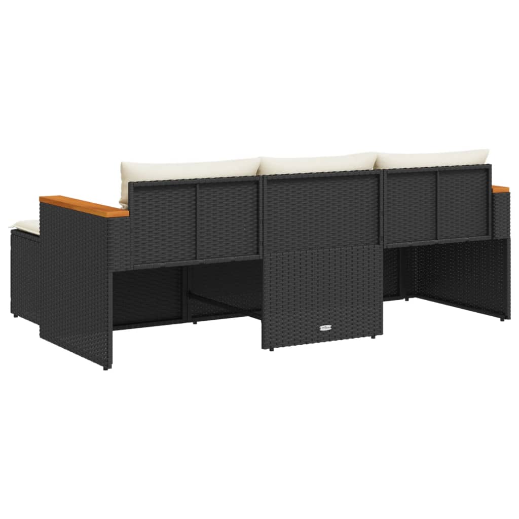 3-delige Loungeset met kussens poly rattan zwart