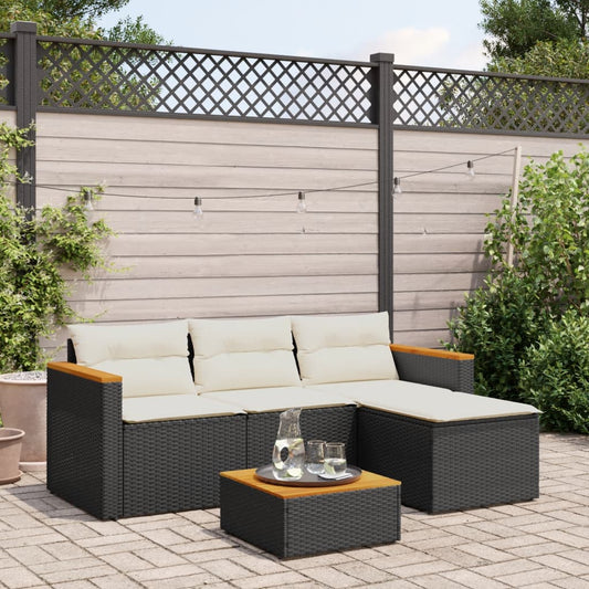 3-delige Loungeset met kussens poly rattan zwart