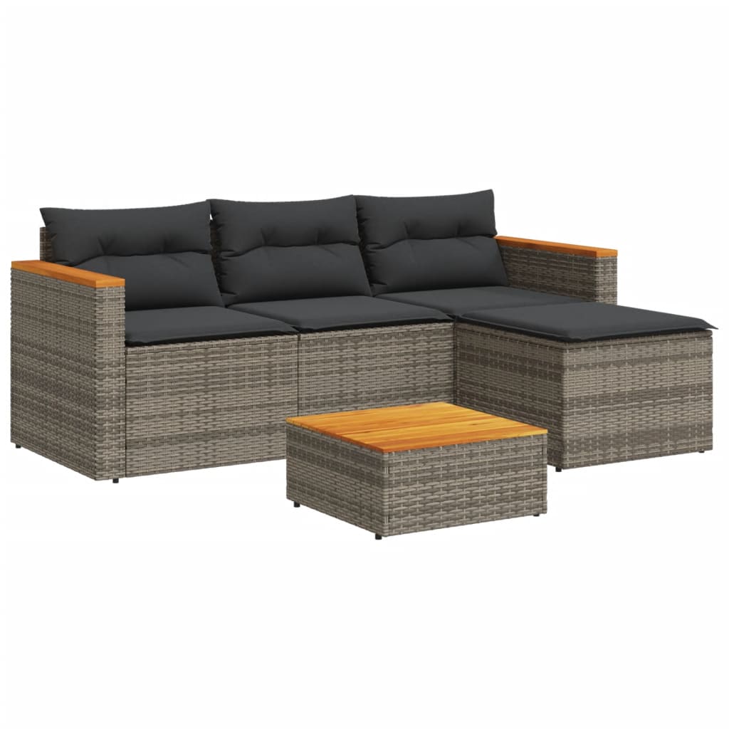 3-delige Loungeset met kussens poly rattan grijs