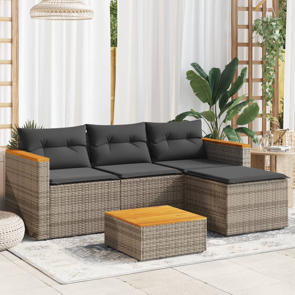 3-delige Loungeset met kussens poly rattan grijs