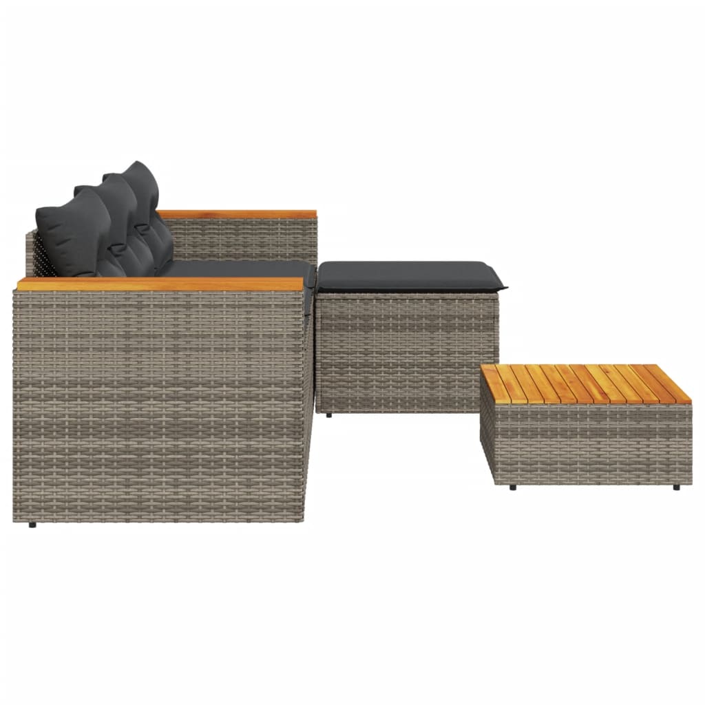 3-delige Loungeset met kussens poly rattan grijs