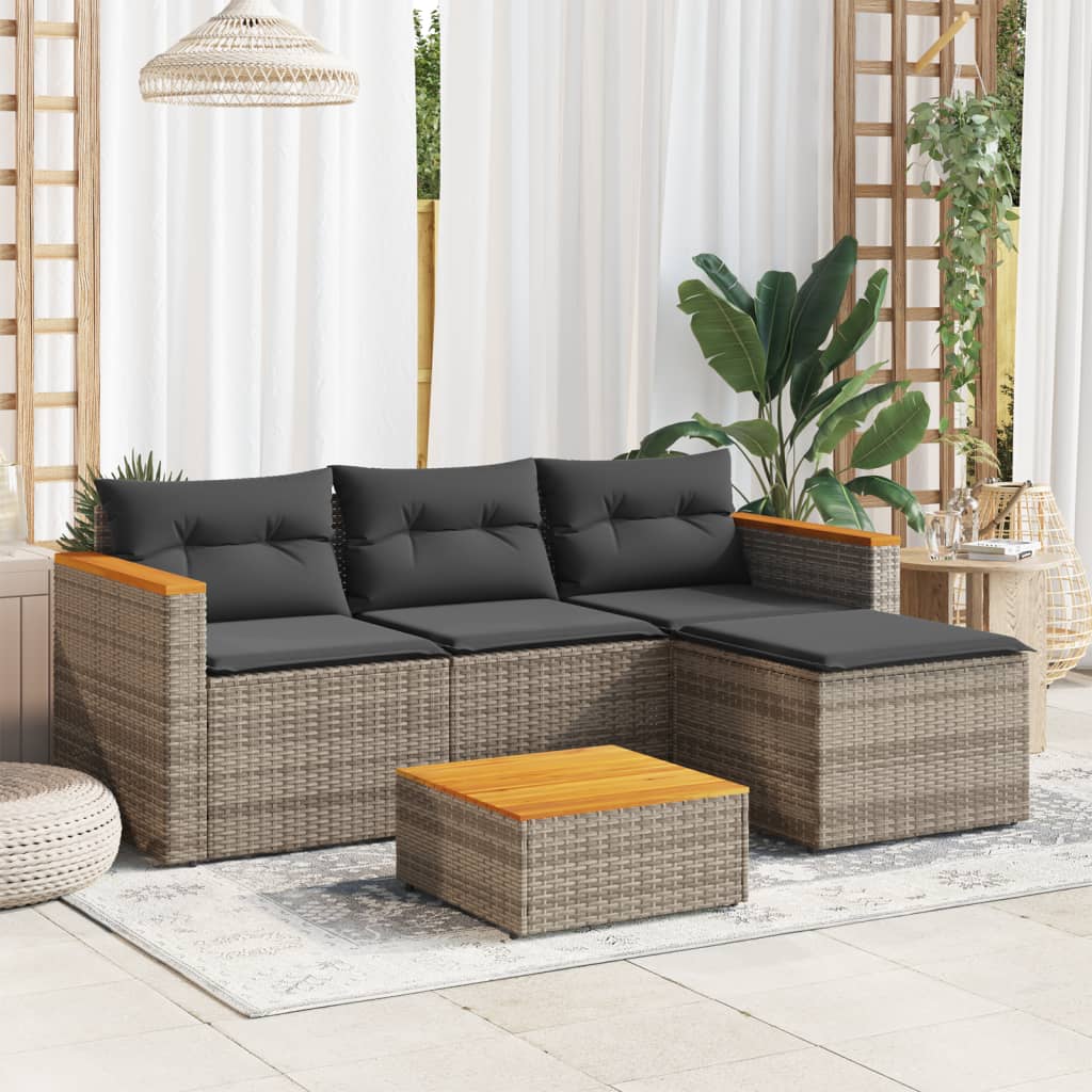 3-delige Loungeset met kussens poly rattan grijs