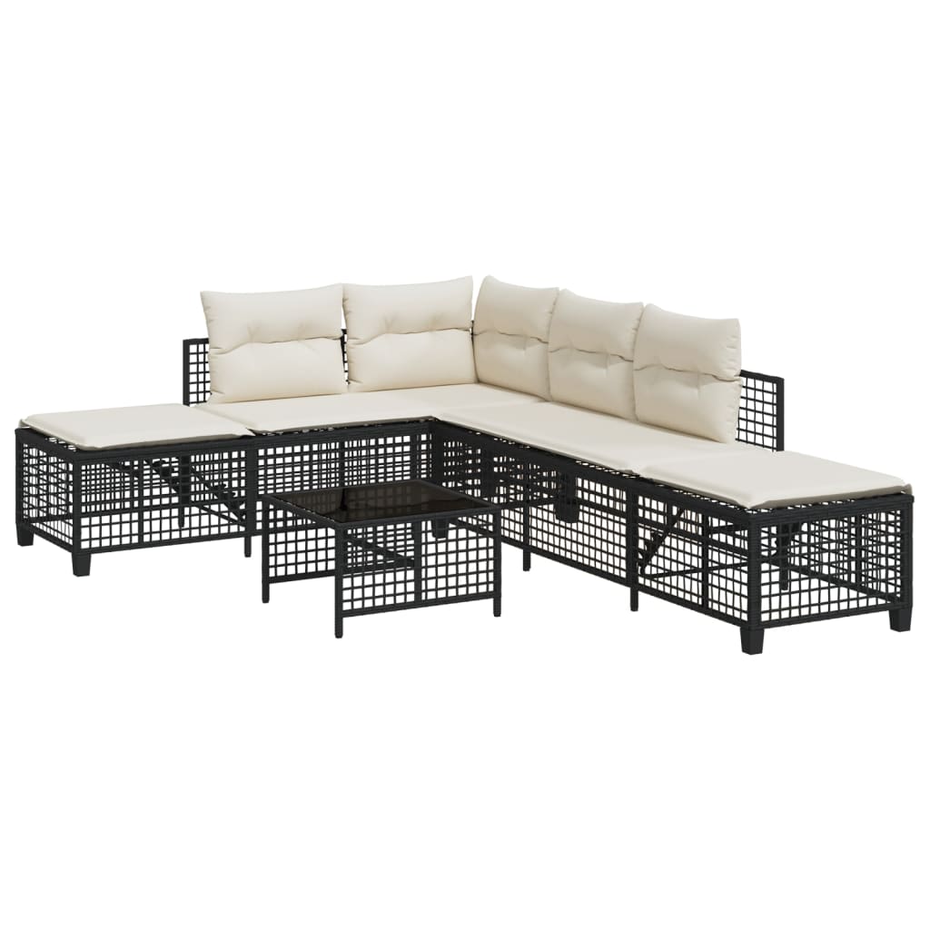 3-delige Loungeset met kussens poly rattan zwart