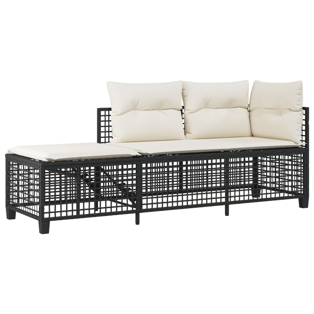 3-delige Loungeset met kussens poly rattan zwart