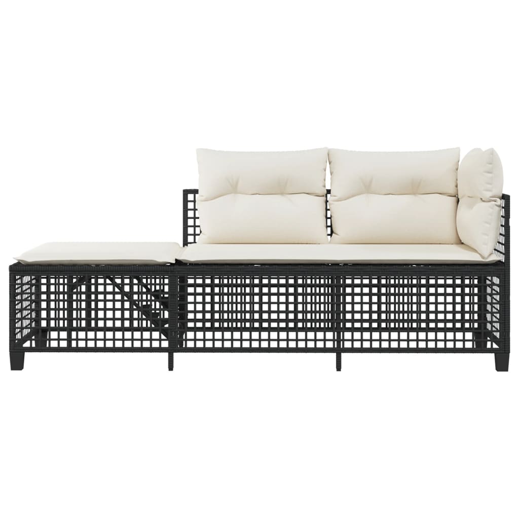 3-delige Loungeset met kussens poly rattan zwart