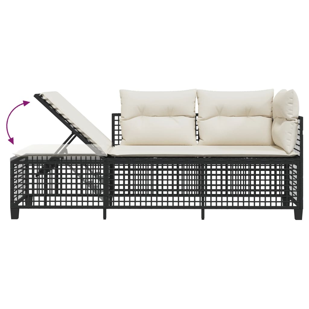 3-delige Loungeset met kussens poly rattan zwart