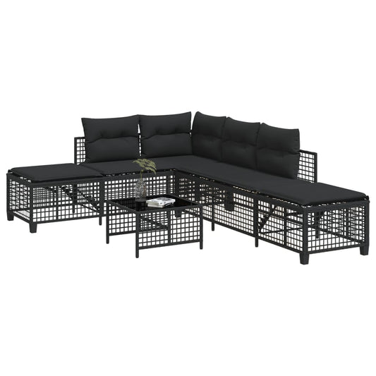 3-delige Loungeset met kussens poly rattan zwart