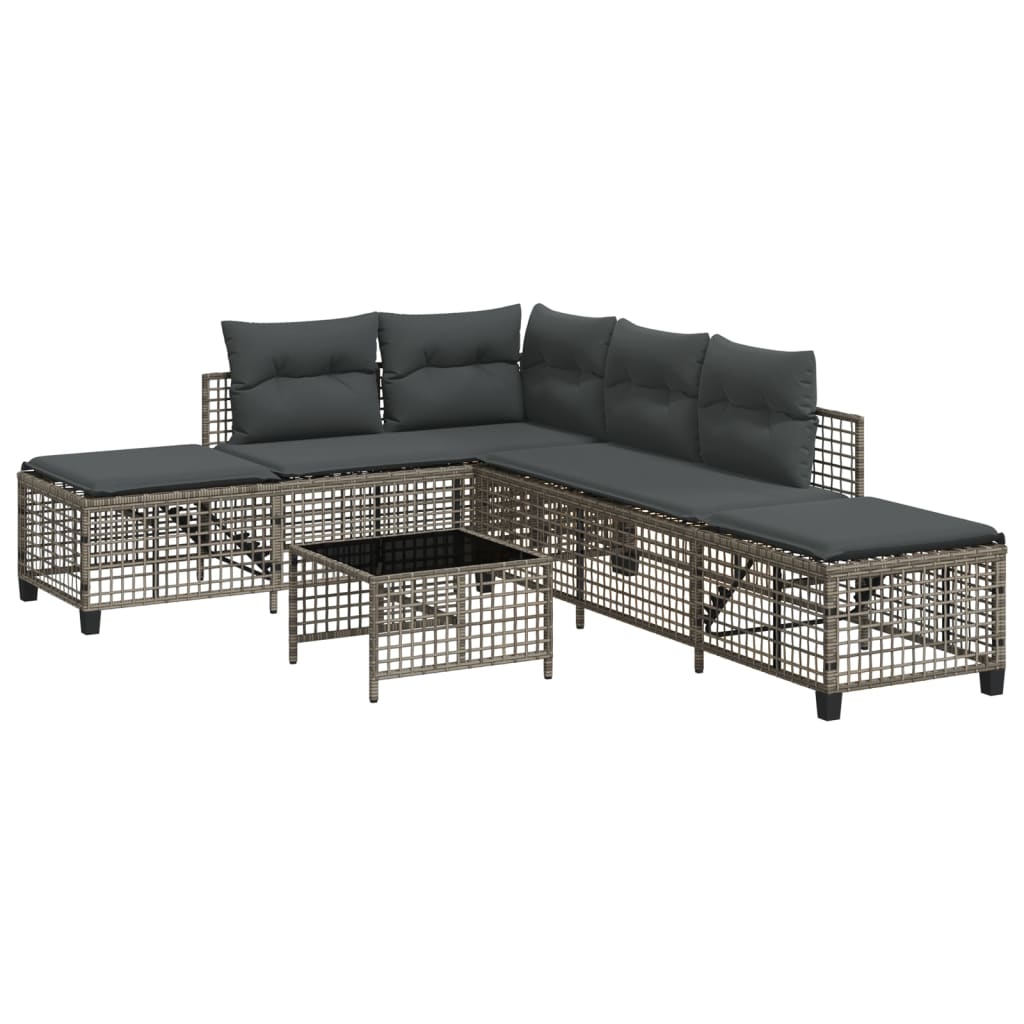 3-delige Loungeset met kussens poly rattan grijs