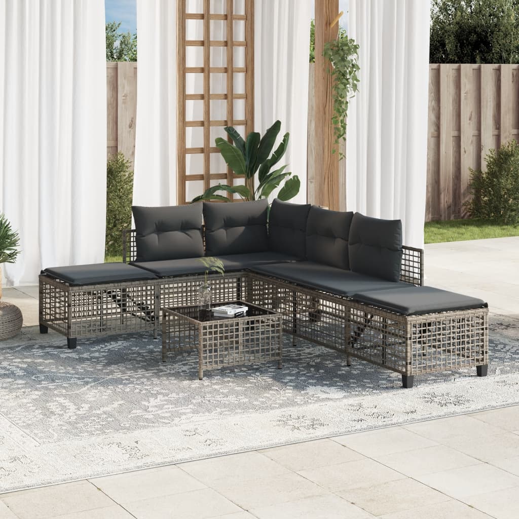 3-delige Loungeset met kussens poly rattan grijs