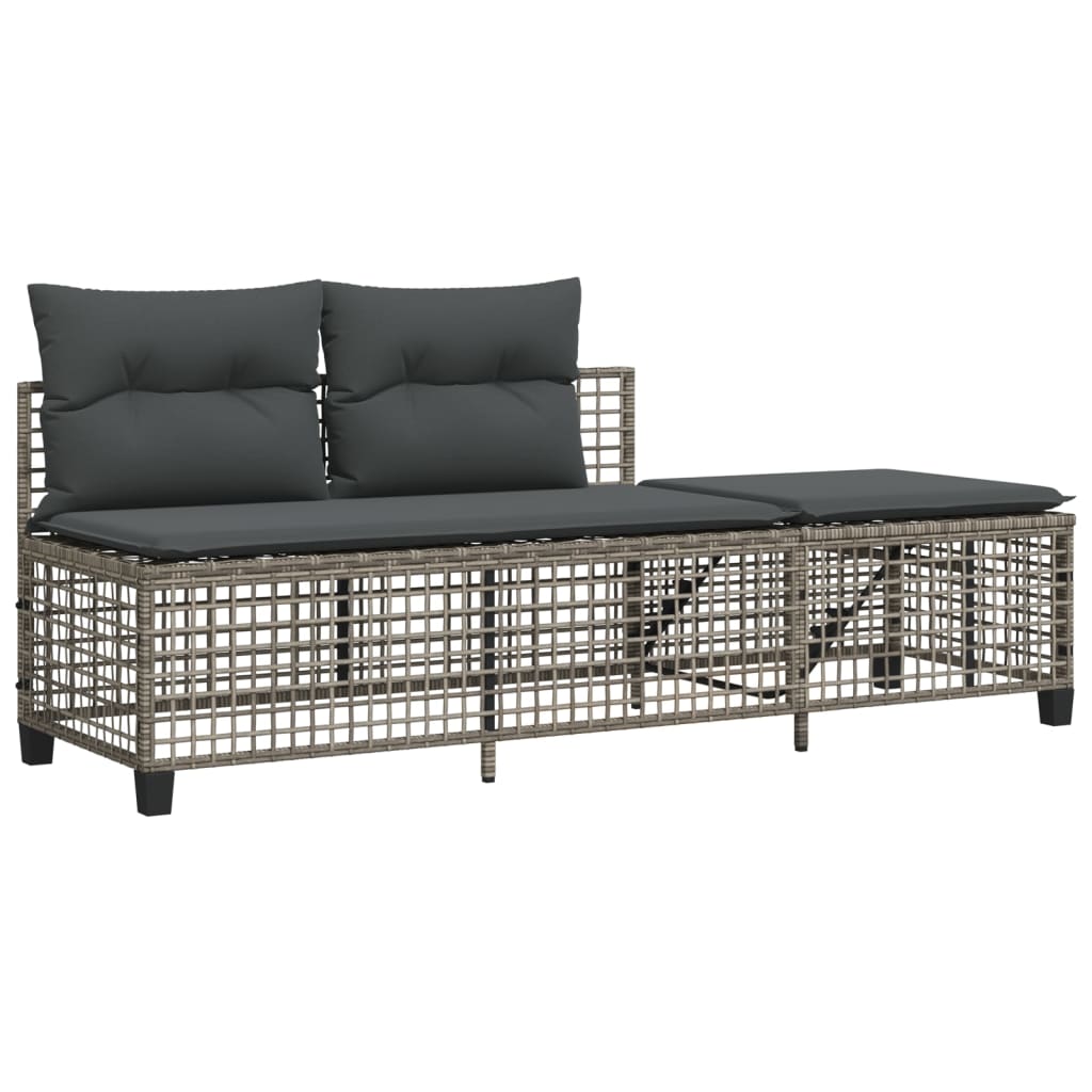 3-delige Loungeset met kussens poly rattan grijs