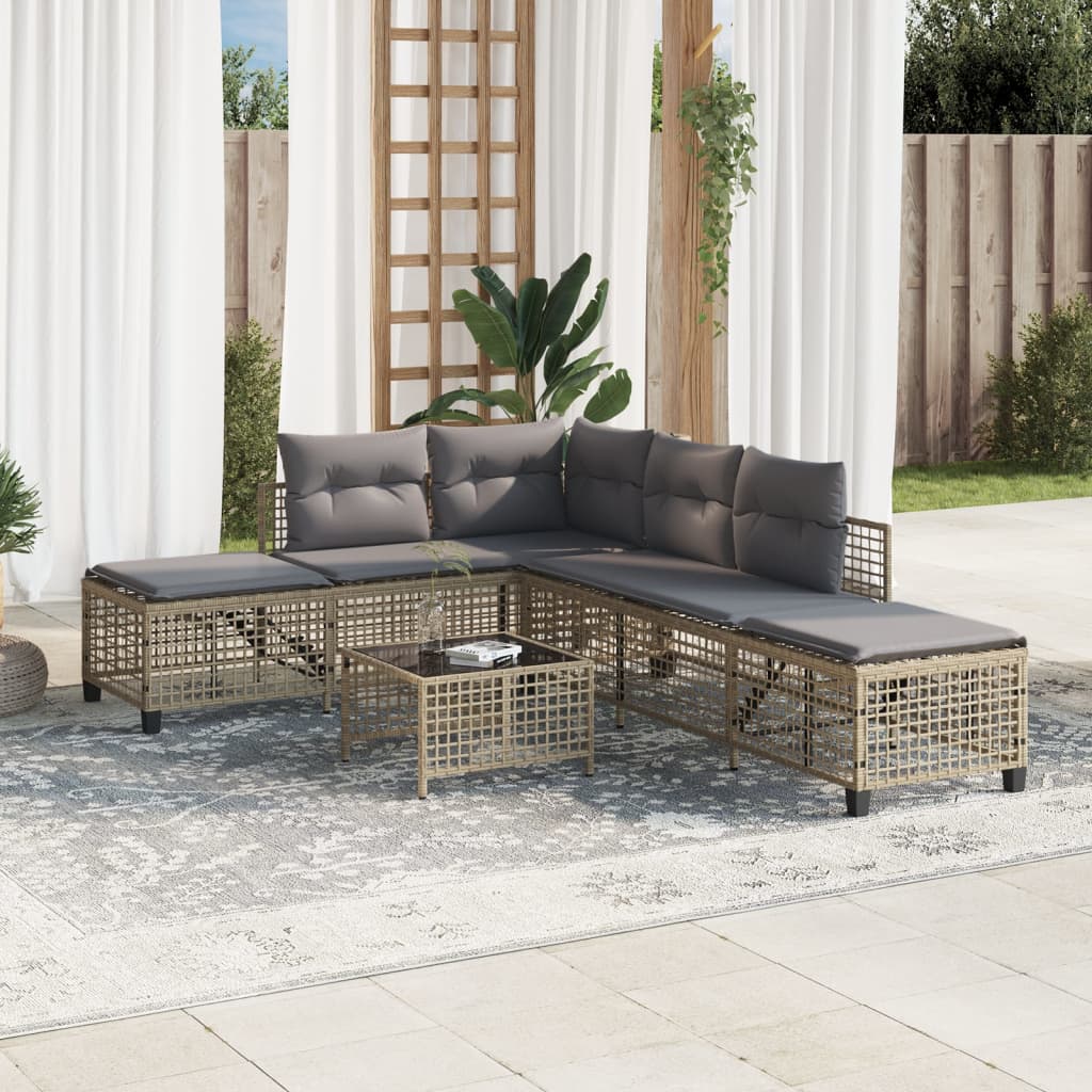 3-delige Loungeset met kussens poly rattan gemengd beige