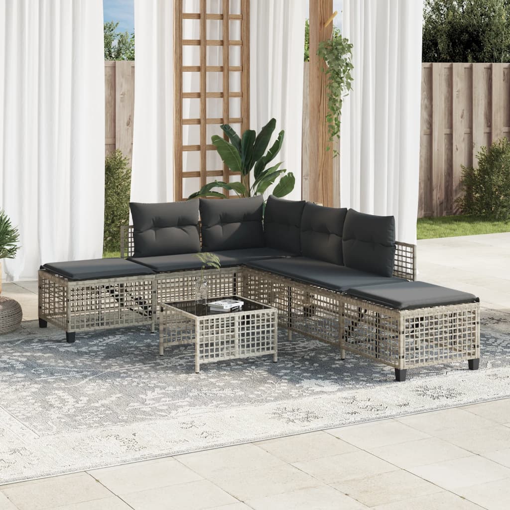 3-delige Loungeset met kussens poly rattan lichtgrijs