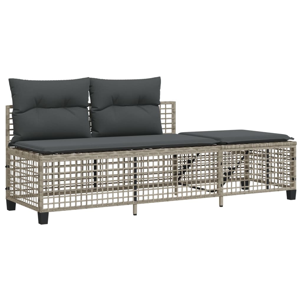 3-delige Loungeset met kussens poly rattan lichtgrijs