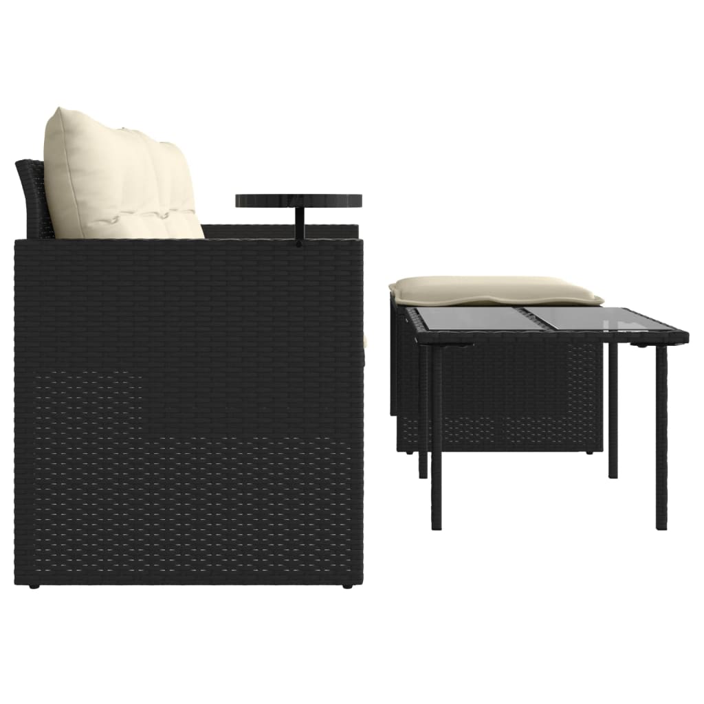 3-delige Loungeset met kussens poly rattan zwart