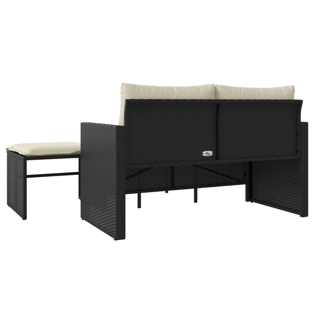 3-delige Loungeset met kussens poly rattan zwart