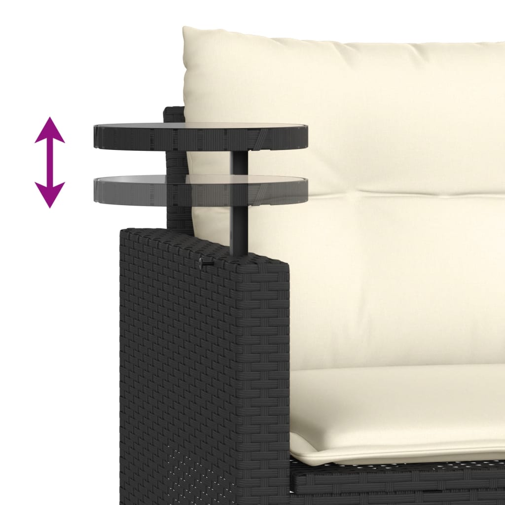 3-delige Loungeset met kussens poly rattan zwart