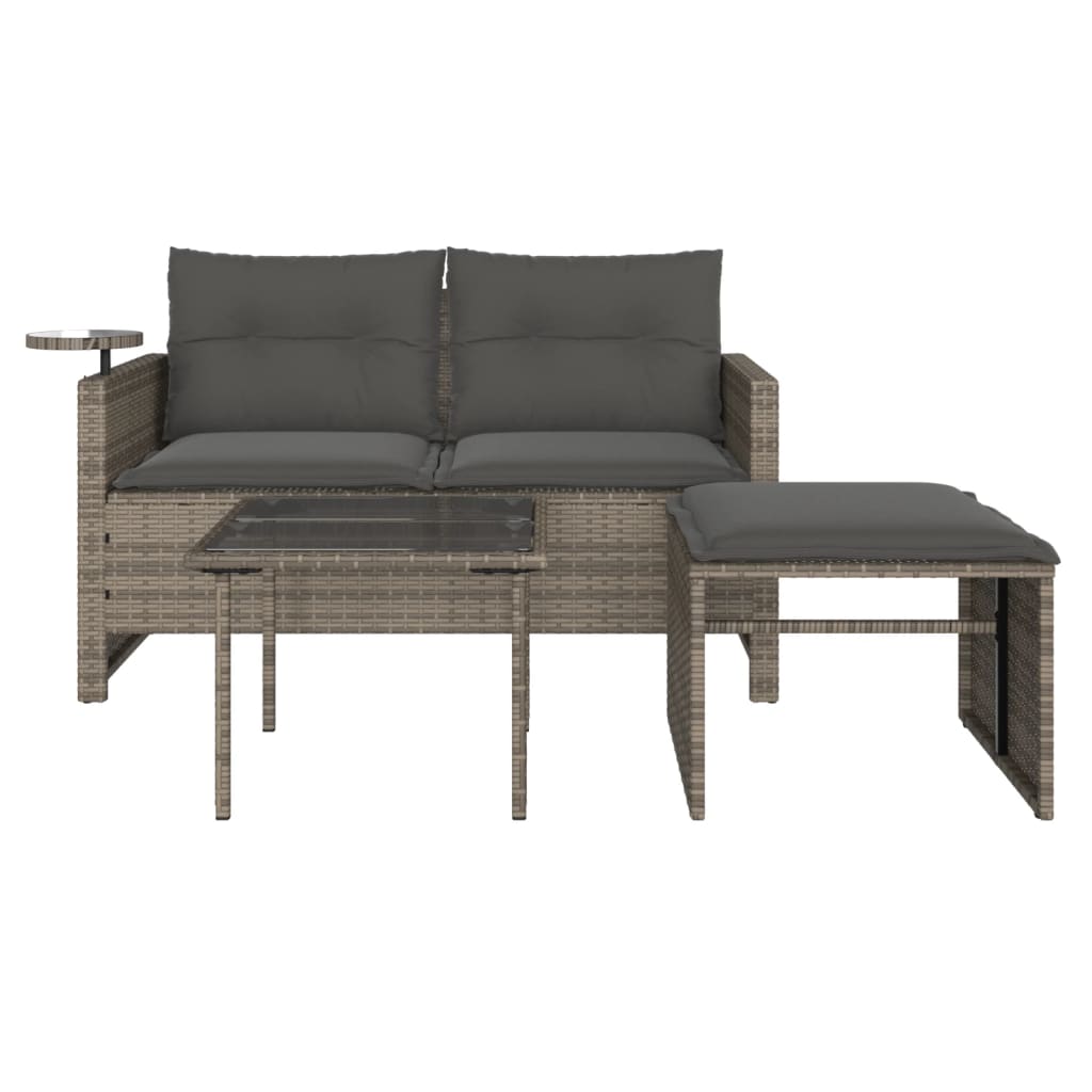 3-delige Loungeset met kussens poly rattan grijs