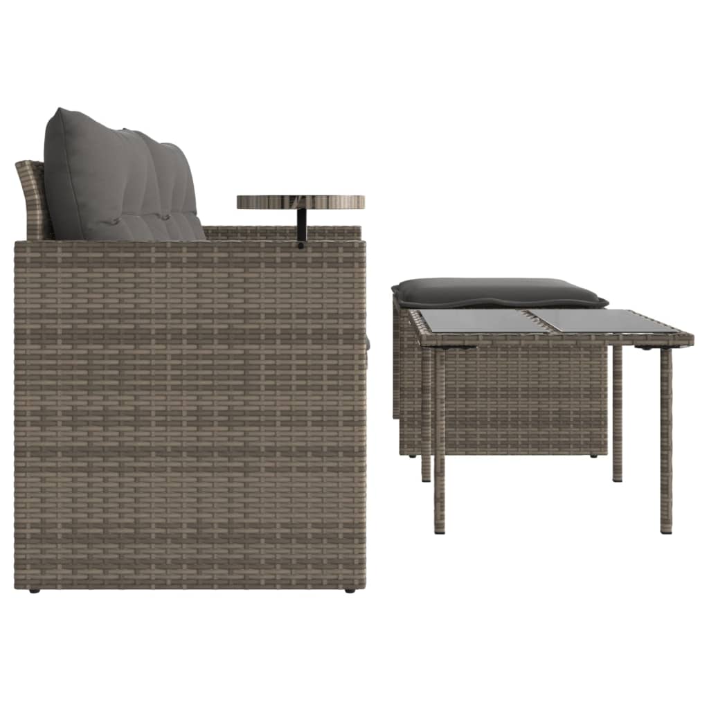 3-delige Loungeset met kussens poly rattan grijs