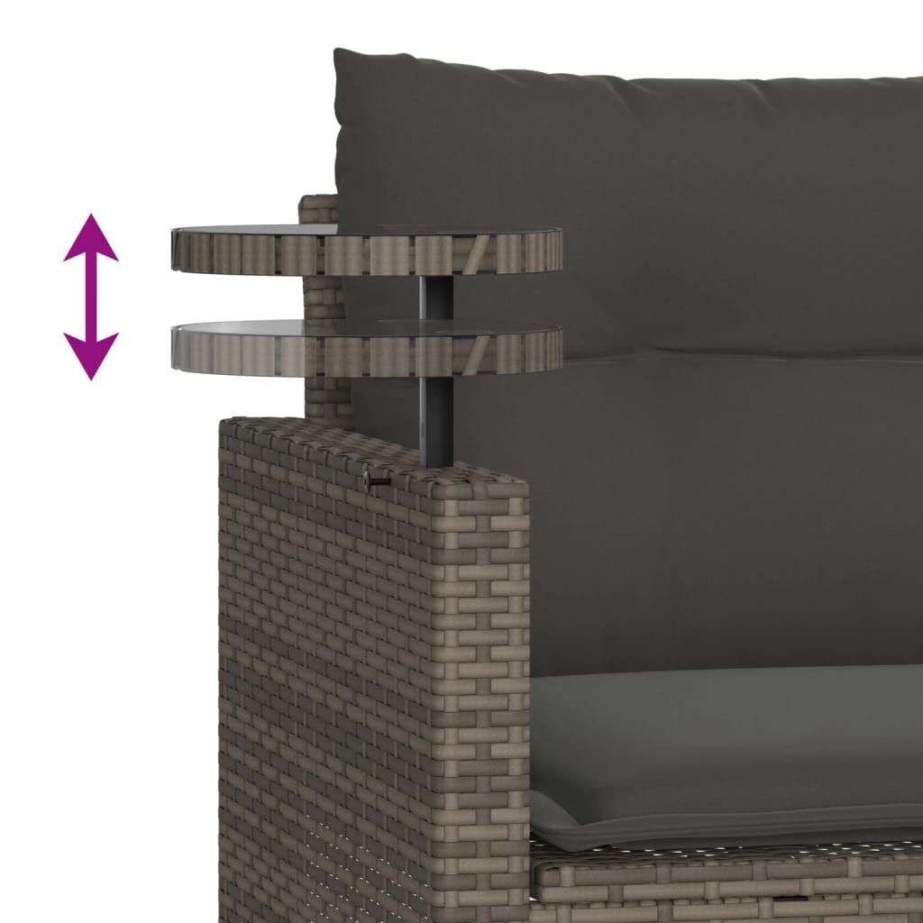 3-delige Loungeset met kussens poly rattan grijs