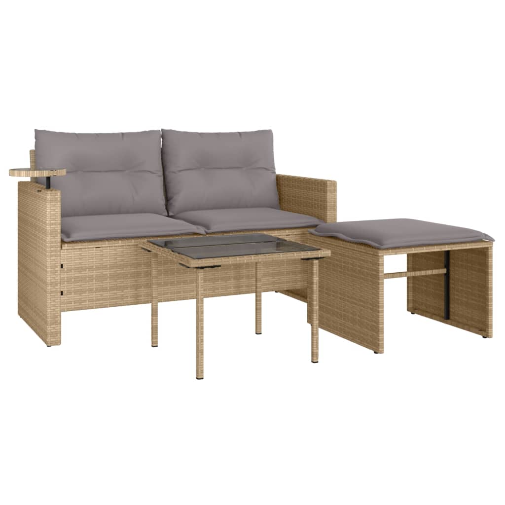 3-delige Loungeset met kussens poly rattan beige