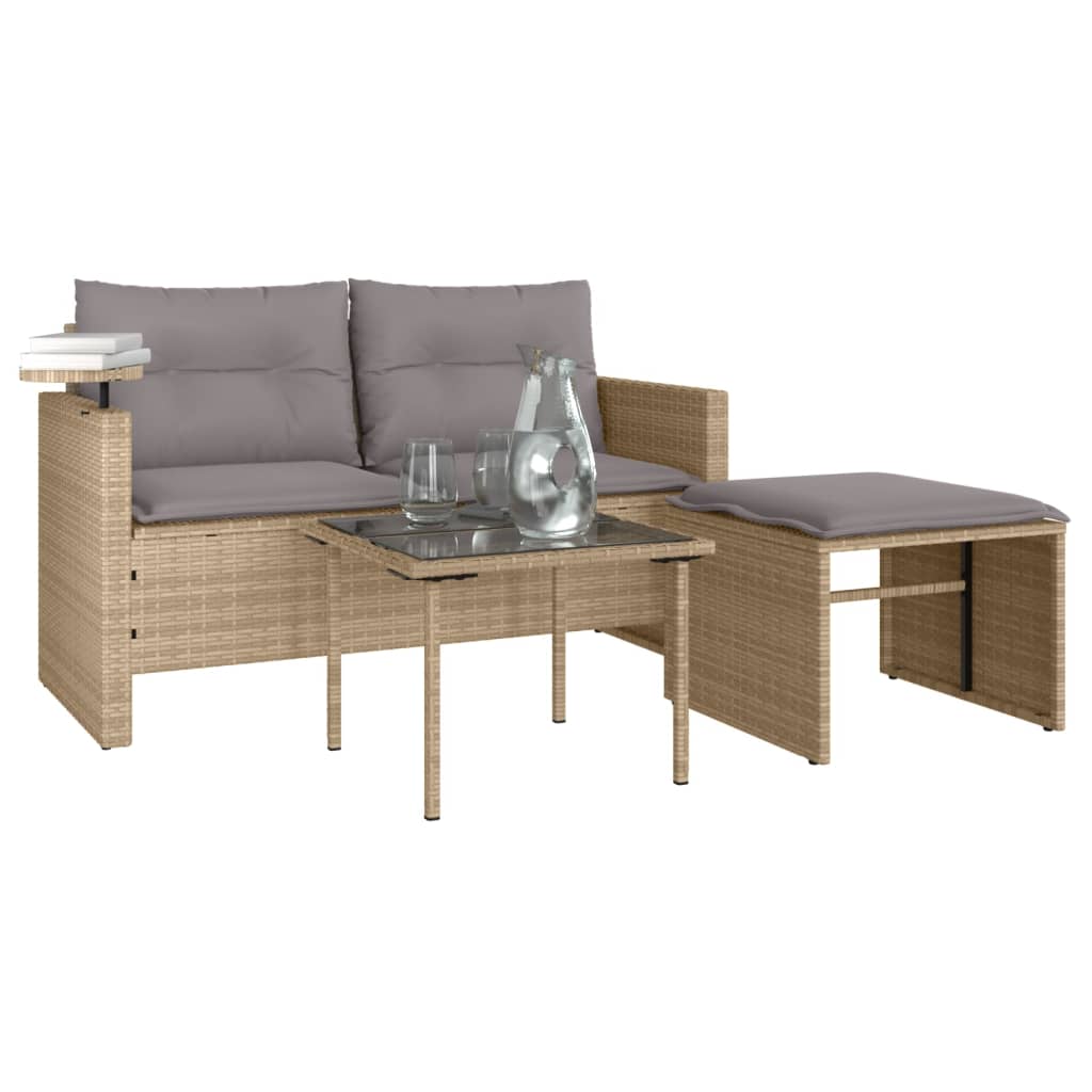 3-delige Loungeset met kussens poly rattan beige