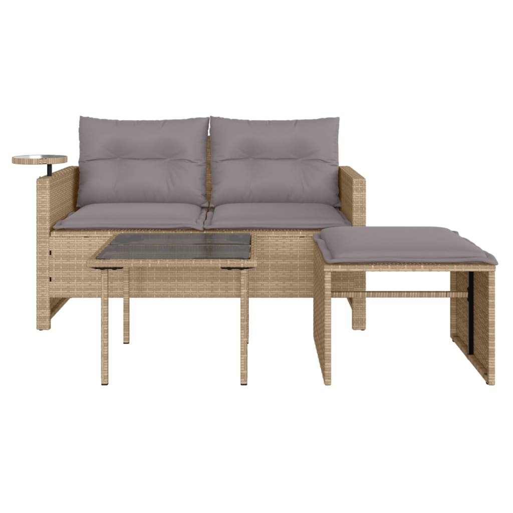 3-delige Loungeset met kussens poly rattan beige