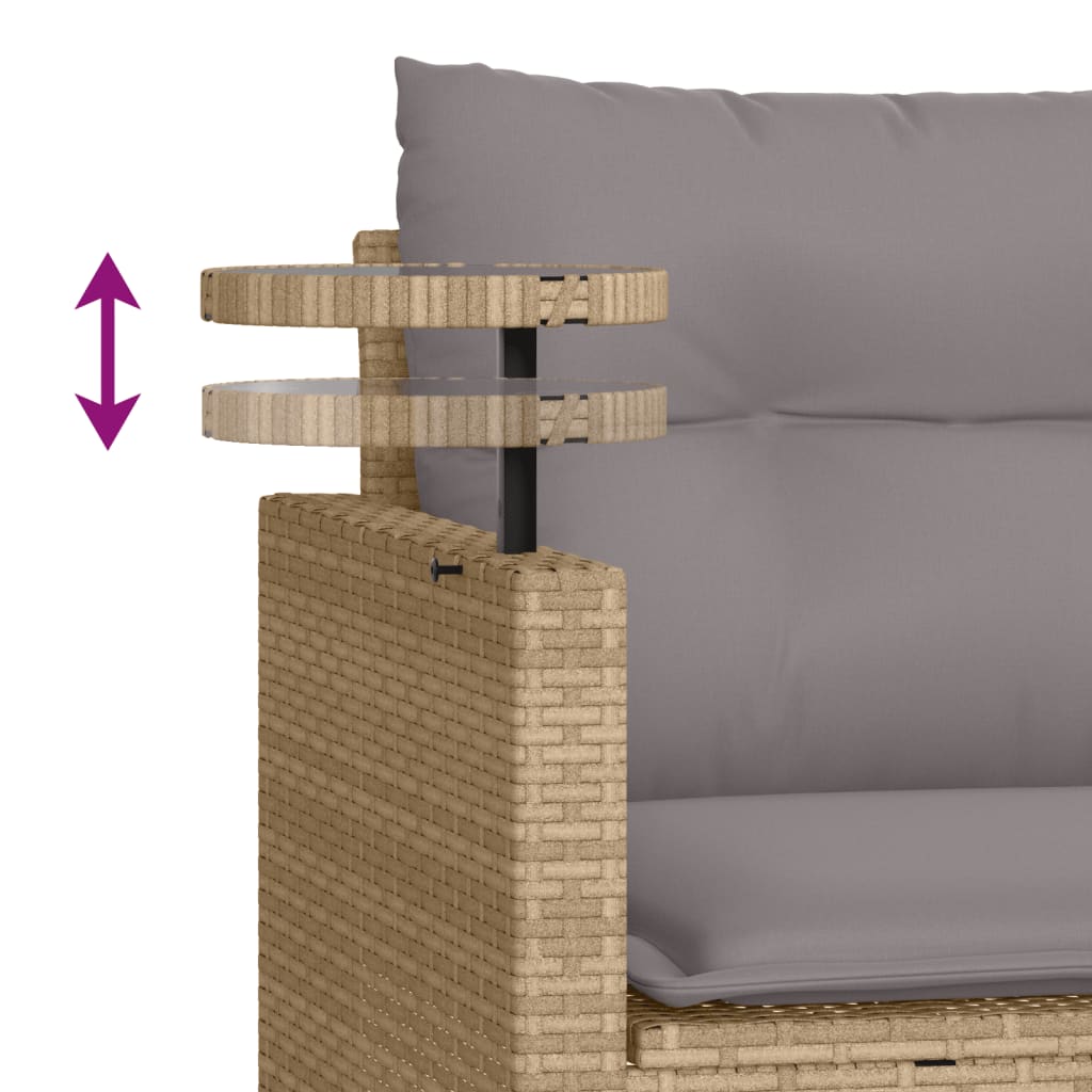 3-delige Loungeset met kussens poly rattan beige