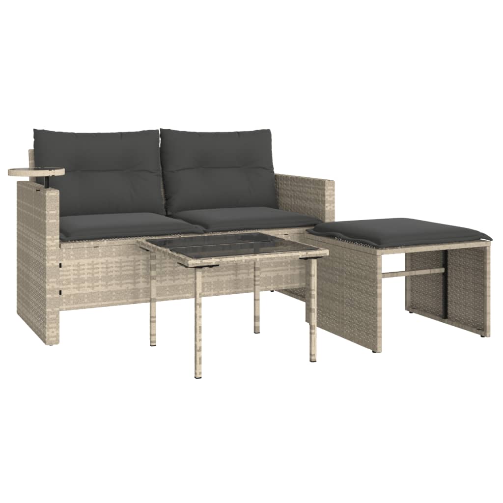 3-delige Loungeset met kussens poly rattan lichtgrijs