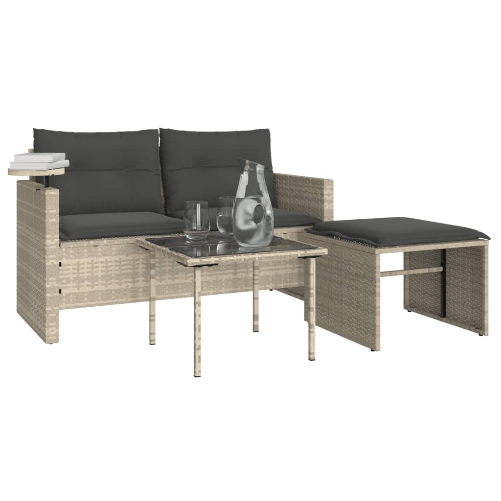 3-delige Loungeset met kussens poly rattan lichtgrijs