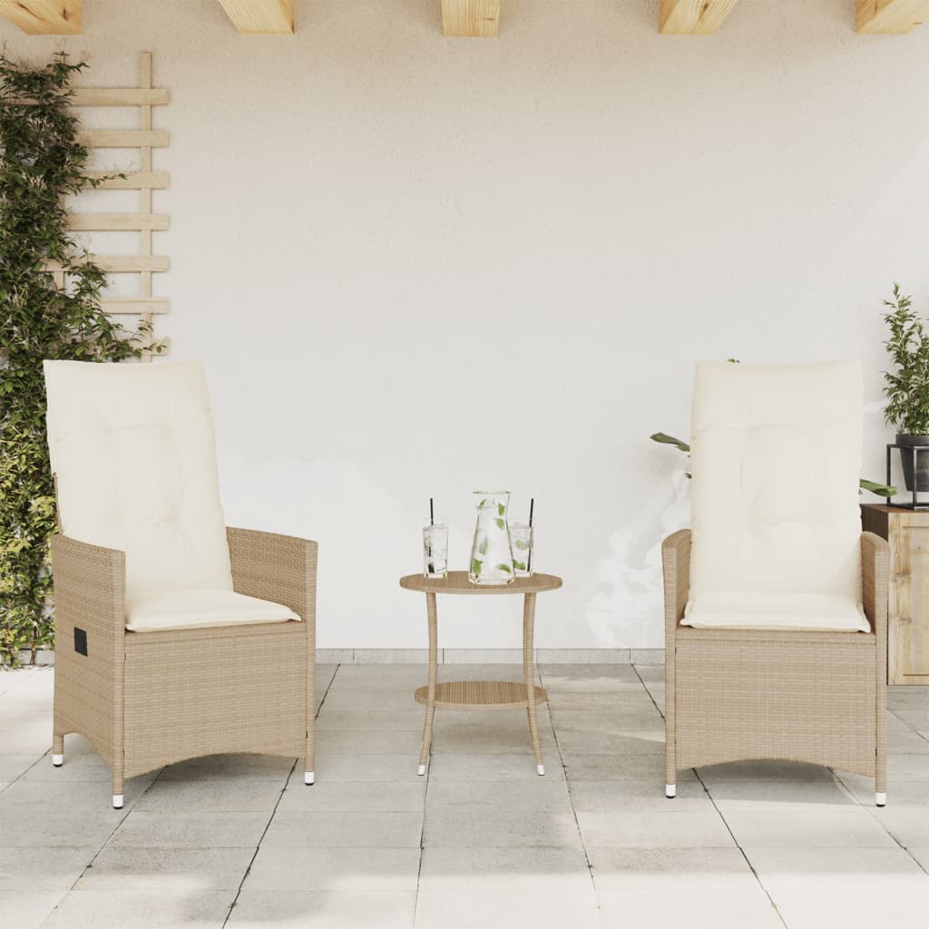 3-delige Bistroset met kussens poly rattan beige