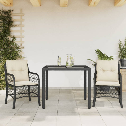 3-delige Bistroset met kussens poly rattan zwart