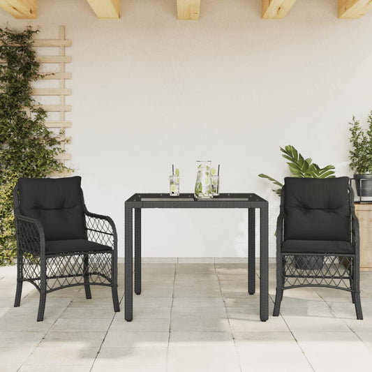 3-delige Bistroset met kussens poly rattan zwart