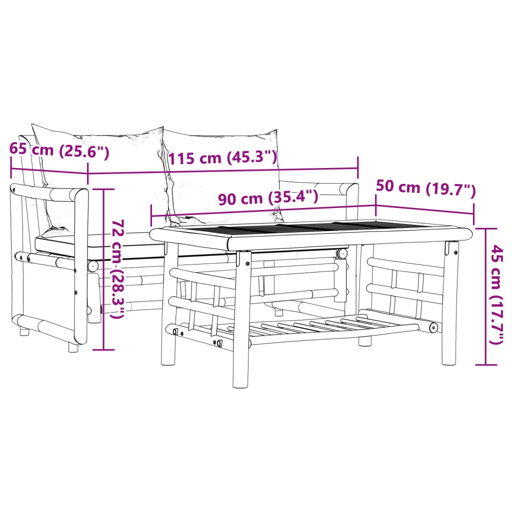 2-delige Loungeset met kussens bamboe