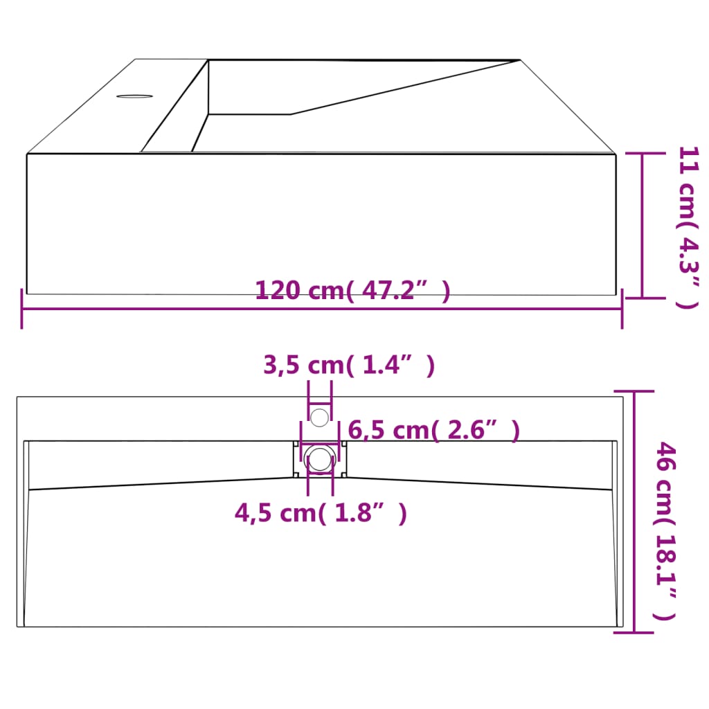 Wastafel 120x46x11 cm mineraal gegoten/marmer gegoten antraciet