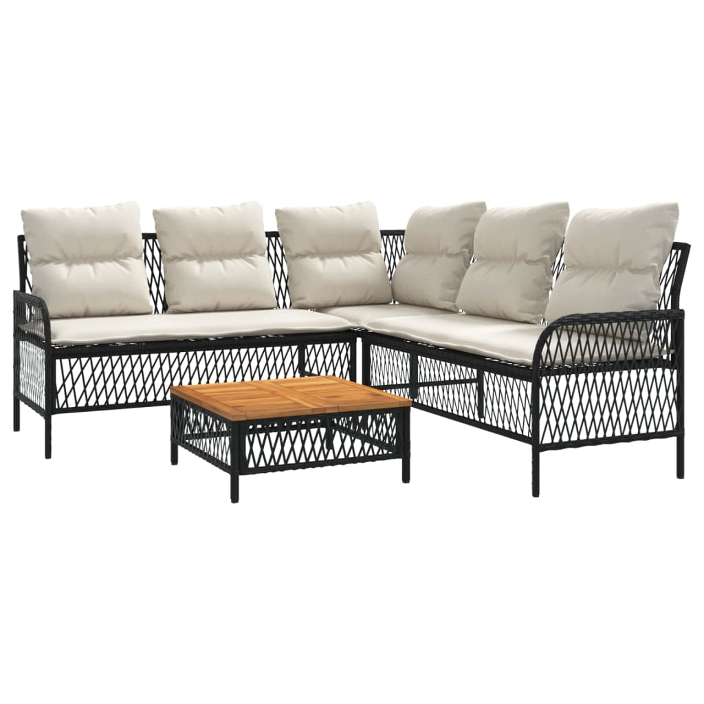 2-delige Loungeset met kussens poly rattan zwart