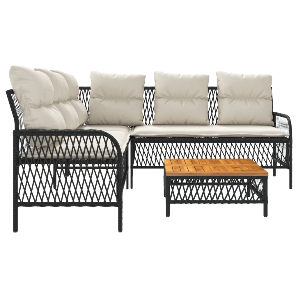 2-delige Loungeset met kussens poly rattan zwart