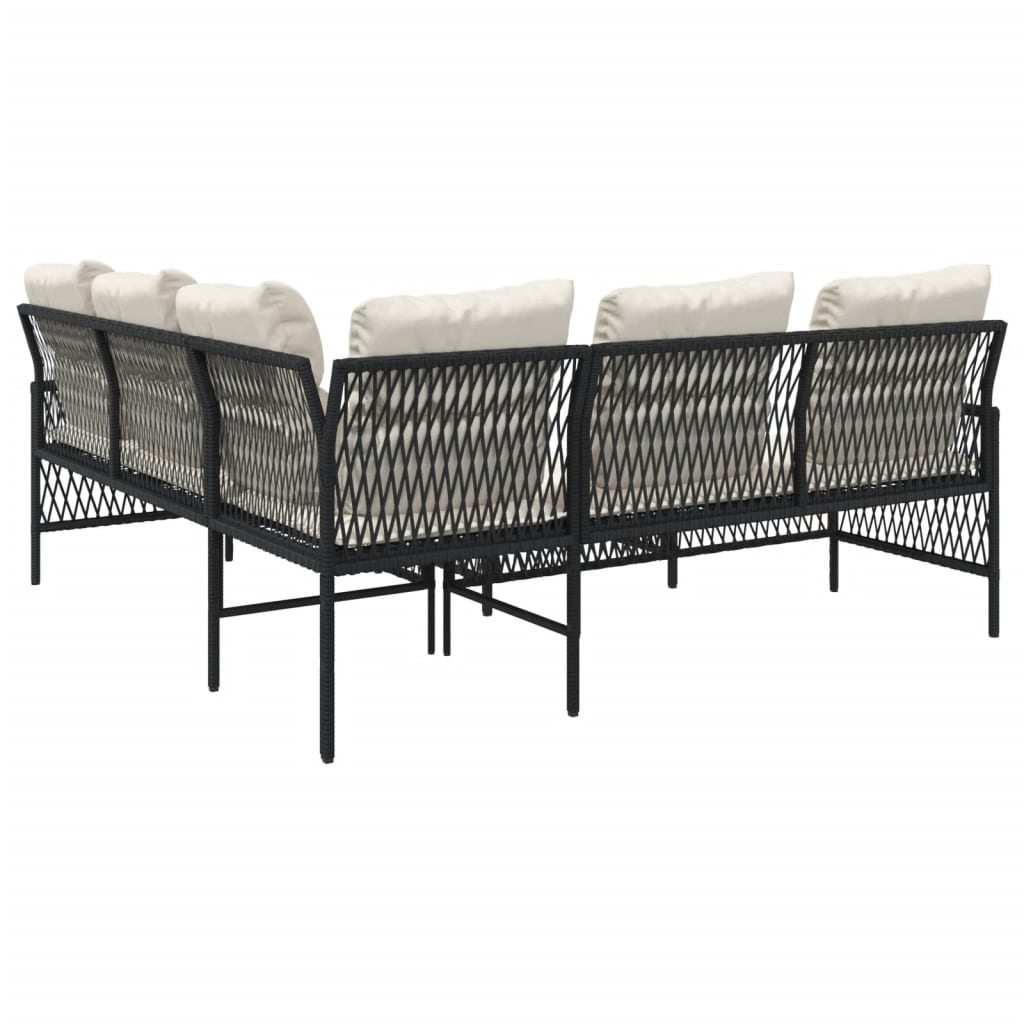 2-delige Loungeset met kussens poly rattan zwart