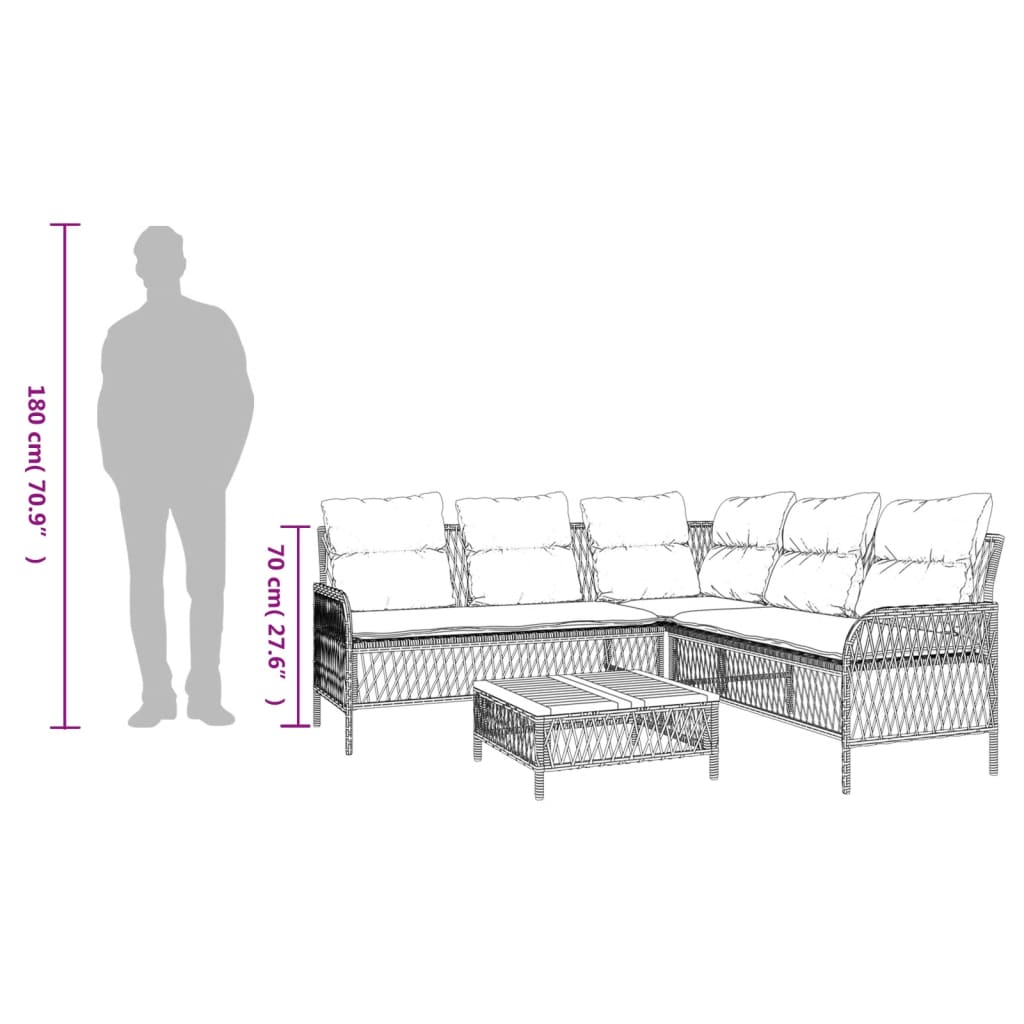 2-delige Loungeset met kussens poly rattan zwart