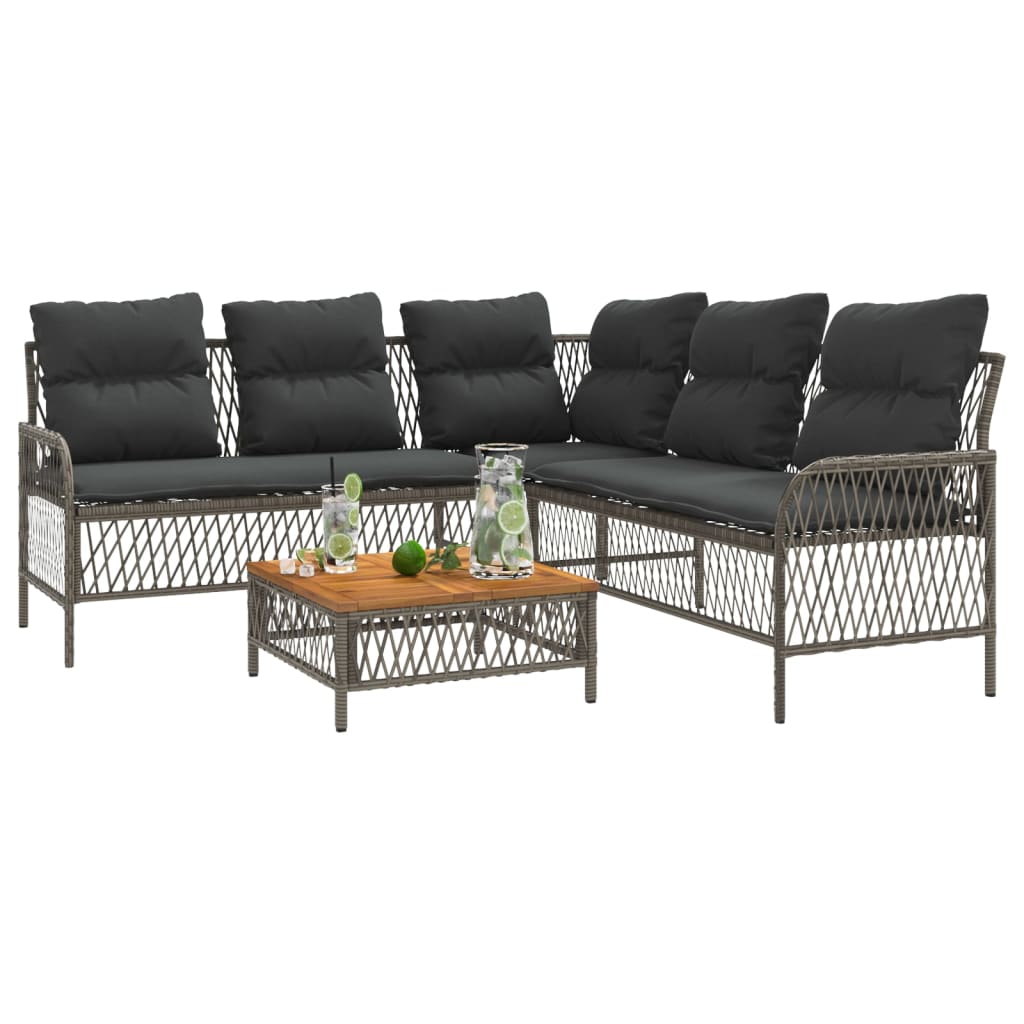 2-delige Loungeset met kussens poly rattan grijs