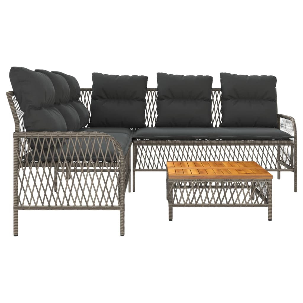 2-delige Loungeset met kussens poly rattan grijs