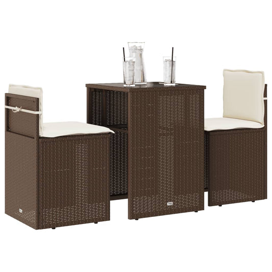 3-delige Bistroset met kussens poly rattan bruin