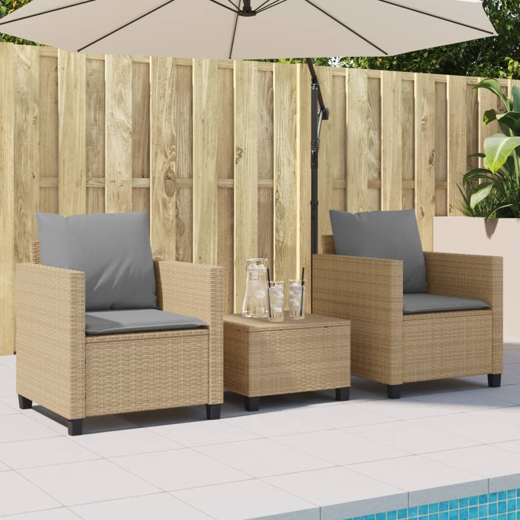 3-delige Bistroset met kussens poly rattan beige