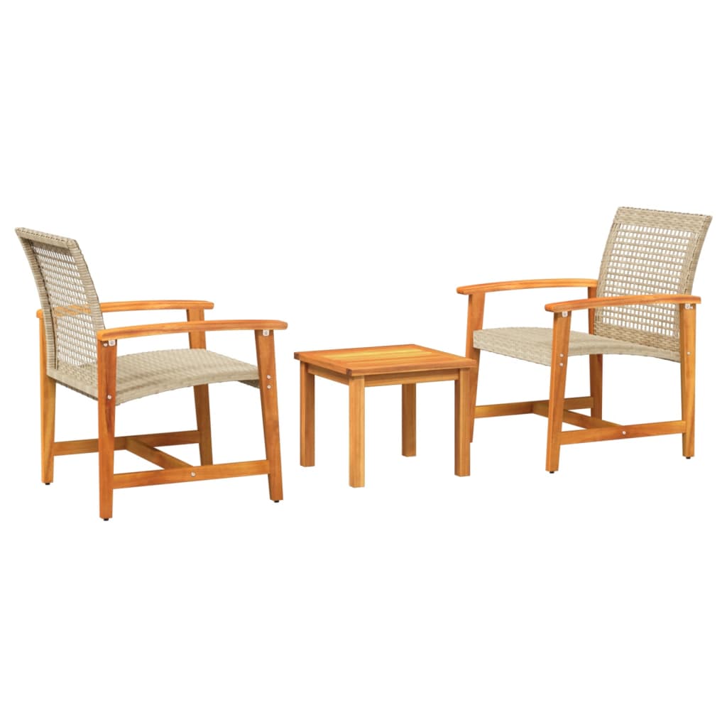 3-delige Bistroset poly rattan en acaciahout beige