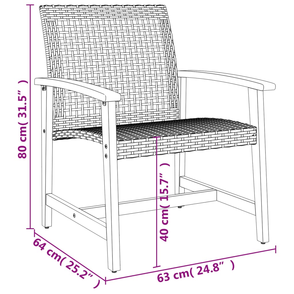 3-delige Bistroset poly rattan en acaciahout beige