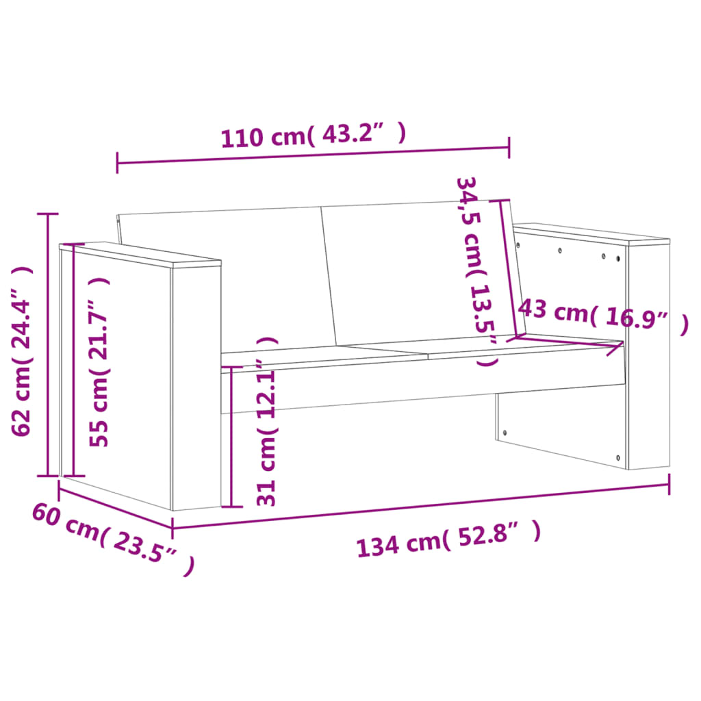 2-delige Loungeset massief grenenhout wit