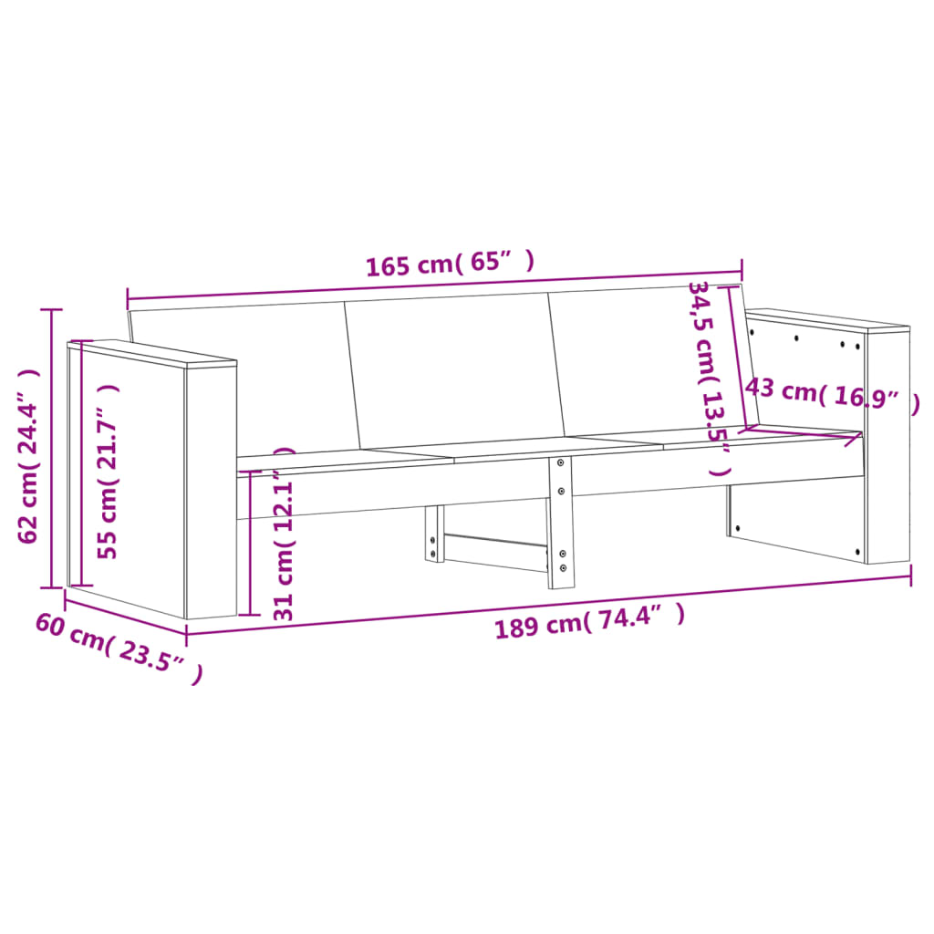 2-delige Loungeset massief grenenhout wit