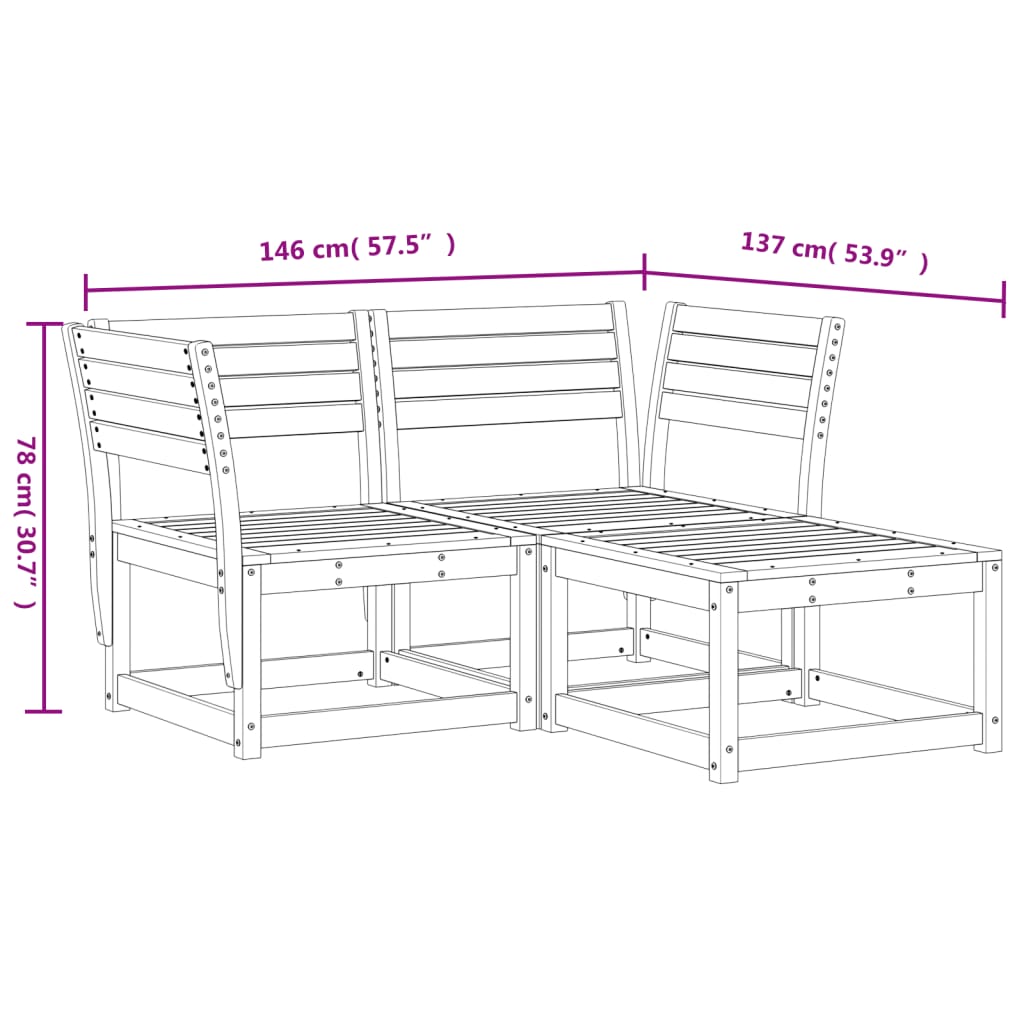 3-delige Loungeset massief grenenhout