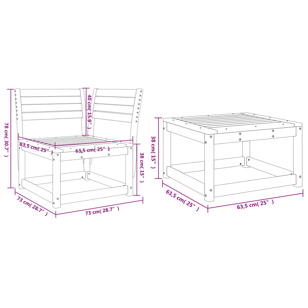 3-delige Loungeset massief grenenhout