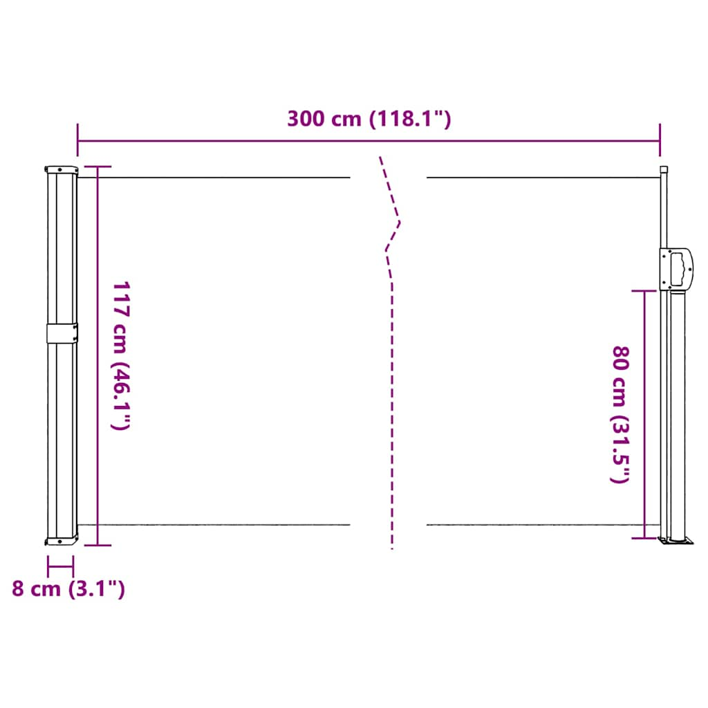 Windscherm uittrekbaar 117x300 cm wit